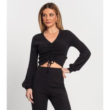 Imagem de Blusa Cropped Feminina Com Elástico Kohmar Preto