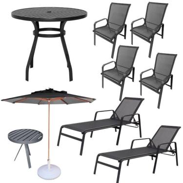 Imagem de Kit 2 Chaises 1 Mesa 4 Cadeiras 1 Mesinha Ombrelone com base Preto