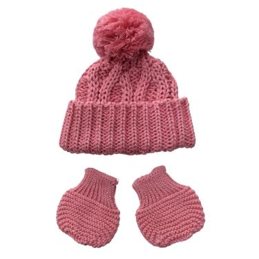 Imagem de Touca lã + luvas bebê recem-nascido Everly Rosa