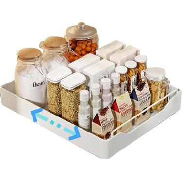 Imagem de Gaveta telescópica para cozinha, gaveta deslizante com alça, gavetas, organizador de armário de cozinha, branco, 35cm