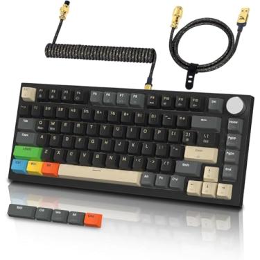 Imagem de ATTACK SHARK Gatilho rápido K85 75% com fio mecânico para jogos com botão magnético de acionamento ajustável, cabo espiral retroiluminado RGB extra 5 teclas Dye-sub PBT para Win Mac Gamer (preto)