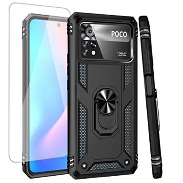 Imagem de Zoeirc Capa para Poco X4 Pro 5G, capa 2201116PG com protetor de tela de vidro temperado, [grau militar] capa protetora magnética com suporte de anel de carro para Xiaomi Poco X4 Pro 5G (preto)