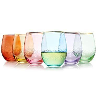 Imagem de Taças de vinho vintage art déco sem haste | Conjunto de 6 | Copos de coquetel clássicos de cristal de 425 g - Taças de vinho tinto e branco, uísque, água, cosmopolita, sidecar, cristal speakeasy