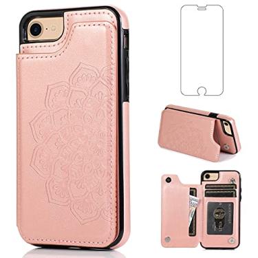 Imagem de Asuwish Capa de telefone para iPhone 7/8/SE 2020/2022 com protetor de tela e carteira flip suporte para cartão celular iPhone7 iPhone8 7s 8s i SE2020 SE2022 2/2nd/3/3ª geração SE2 SE3 feminina ouro