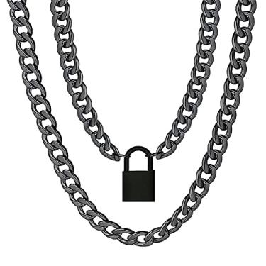 Imagem de LEWECEEO Colar com cadeado de aço inoxidável para homens e mulheres, prata, 40,6 a 50,8 cm, 18, Aço inoxidável