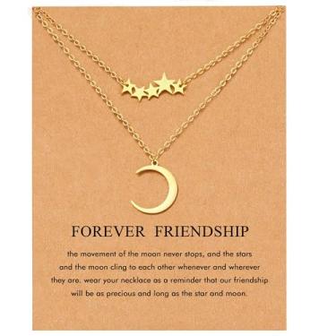 Imagem de Colar em camadas para mulheres, olho turco dourado delicado, estrelas do sol, lua, estrela do mar, colar com pingente gargantilha para melhor amiga, aniversário, ação de graças, Natal, presentes