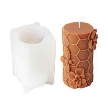 Imagem de GRAINRAIN Artcraft Molde de sabão de vela de silicone cilíndrico de abelha colmeia flor colmeia molde de fabricação de velas de cera de abelha (SXY332)