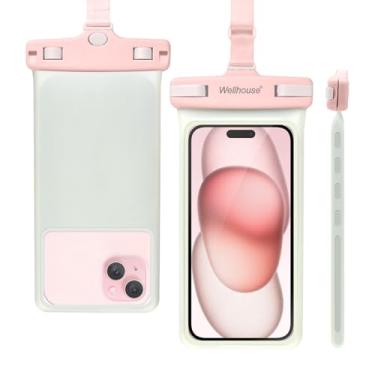 Imagem de wellhouse Bolsa de telefone à prova d'água, capa impermeável para iPhone 16 15 14 13 12 Pro Max XS Samsung, IPX8 3D Cellphone Dry Bag Beach Essentials (1 pacote - rosa luminoso 7.0, 7 polegadas)