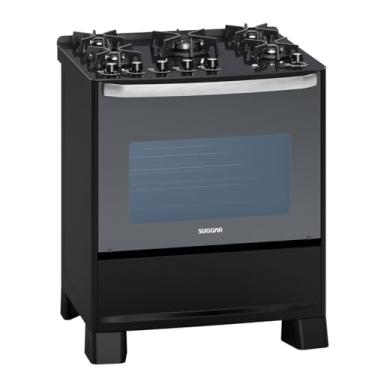 Imagem de SUGGAR FOGÃO MASTER GRILL PRETO MESA DE VIDRO 5 BOCAS TRIPLA CHAMA GRILL 110V TREMPE FERRO FUNDIDO ACENDIMENTO SUPERAUTOMÁTICO FGVMTG511PT