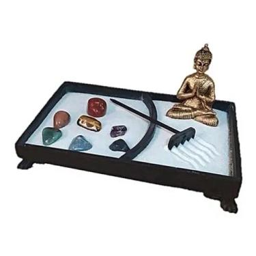 Imagem de Jardim Zen Retangular Arei Rastelo Buda mini Pedra 7 Chakras - Decore 