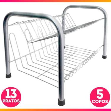 Imagem de Escorredor De Louça Cozinha 13 Pratos Copo Duplo 2 Andares Porta Copos