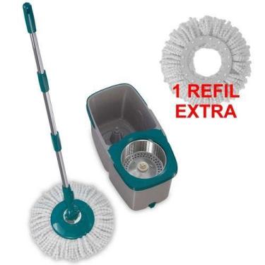 Imagem de Kit Com 1 Mop Duas Aguas Fit Esfregão Microfibra Cesto Inox Flash Limp