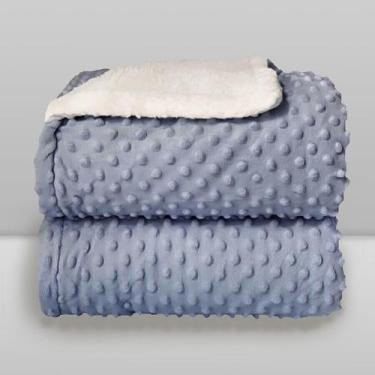 Imagem de Cobertor Donna Laço Bebê Plush com Sherpa Dots Bolinhas, Azul, 90X110