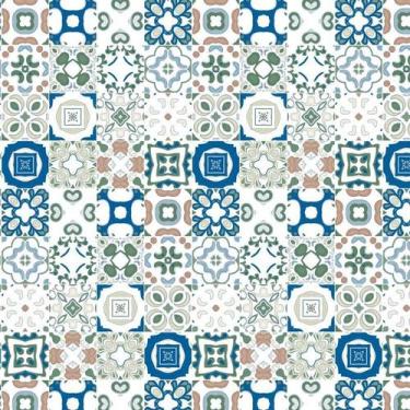 Imagem de Papel De Parede Azulejo Branco E Azul Adesivo Cozinha Pia - LRP
