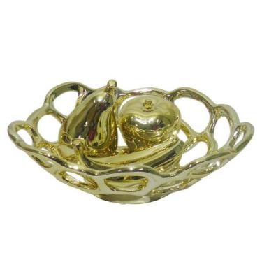 Imagem de Fruteira Ouro Dourada Kit Banana Maça Pera Decoracao Ceramica - ABMIDI