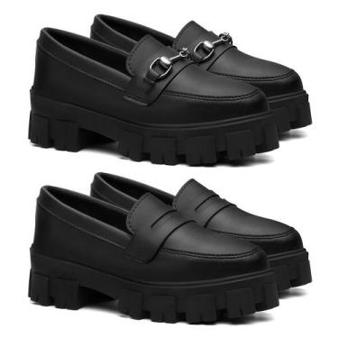 Imagem de Mocassim Feminino Tratorado Preto Kit com 2 Pares - Rizzi Shoes, 38, P