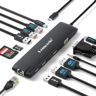 Imagem de Lemorele Estação Dock 13 em 1 USB-C/USB-A 10Gbps, 3 Monitores: 2 HDMI 4K@60Hz + VGA, Ethernet Gigabit, 4 USB 3.0/2.0, PD 100W, Compatível para Windows/MacBook/Dell/HP