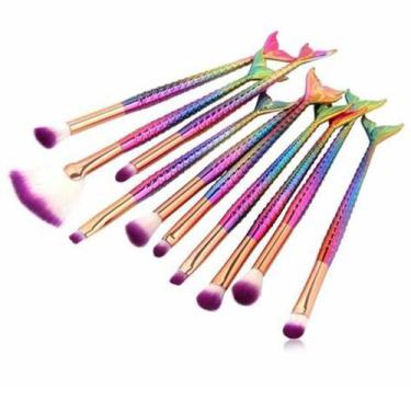 Imagem de Pincel Sereia Kit 10 Peças Iluminador Sombra Corretivo Delineador Make