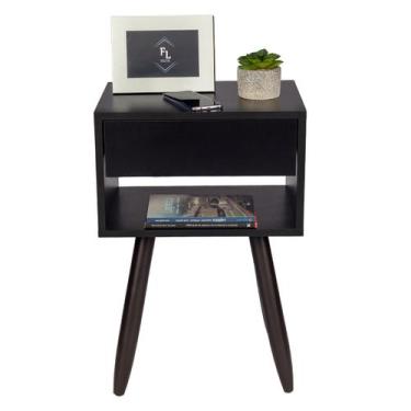 Imagem de Mesa de Cabeceira Preto Retro 60cm de Altura Pés Marrom Escuro - Envia