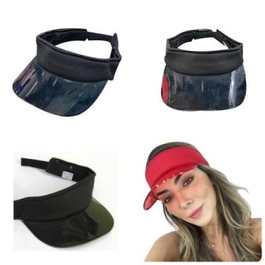 Imagem de Viseira Preta Transparente Feminino Verão Rave Praia Festas Caminhada 