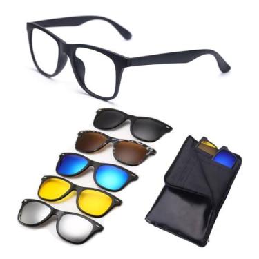 Imagem de Armação De Óculos com Clip On 6 Em 1 Troca Lentes Masculino Cinza Pola