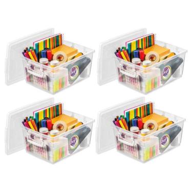 Imagem de Organizador Plastico Cristal Com Trava 4l Tampa Ordene Kit 4