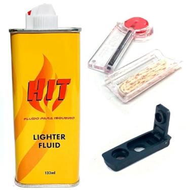 Imagem de Kit de Fluido para Isqueiro Hit (133ml), Pedra, Pavio e Vedação Anti-evaporação