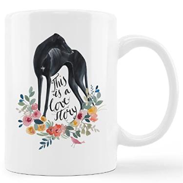 Imagem de kunlisa Caneca engraçada galgo copo, esta é uma história de amor floral caneca de cerâmica - 325 ml xícara de café leite chá caneca de chá, presentes para amantes de cães galgo mãe cachorro mãe
