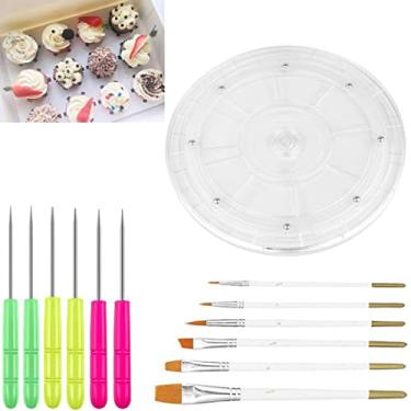 Imagem de Kit de decoração de biscoitos, suprimentos de decoração de mesa giratória, incluindo 1 toca-discos de acrílico para biscoitos, 6 pincéis de fondant de biscoito, 6 agulhas de escriba de biscoito,