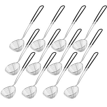 Imagem de Geiserailie Colheres de coador de panela quente, colheres de coador de panela quente de aço inoxidável 6 cm mini colher de escumadeira de malha concha asiática com alça para casa (preto, 12 peças)