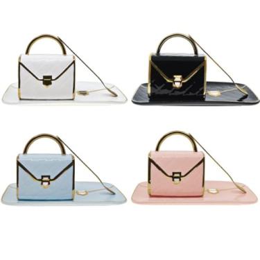 Imagem de Ynsfree Conjunto de canecas de café bolsa de cerâmica xícara de chá exclusivo em forma de saco de caneca e pires com colher e pires para presentes de Natal do Dia das Mães para mulheres (conjunto de 4