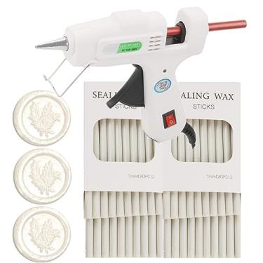 Imagem de Bastões de lacre de cera, 40 peças de bastões de vedação de cera branca pérola com pistola de cola de 0,71 cm, conjunto de bastões de vedação de cera de pistola de cola, ótimo para carimbo de lacre de