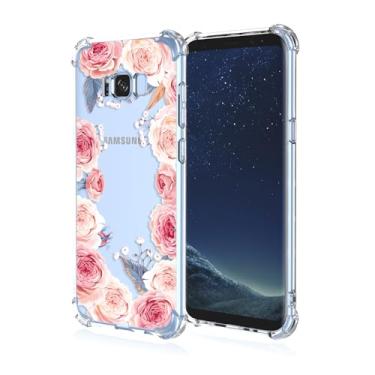 Imagem de RRXSYXL Capa para celular Samsung S8 com estampa floral transparente, proteção à prova de choque, capa de TPU macio para Samsung Galaxy S8, floral rosa
