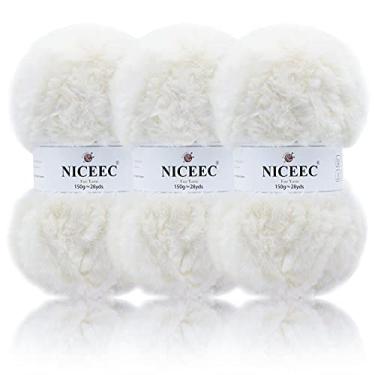 Imagem de NICEEC Fio de pele grossa - pele sintética super macia, fio de cílios fofo e difuso (326 m, 150 g3) - branco creme