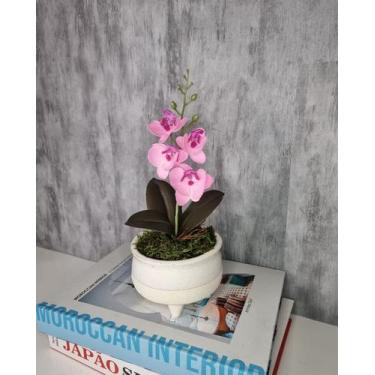 Imagem de Arranjo De Mini Orquídea Rosa Vaso Bege Claro Redondo - FLORESCER DECO