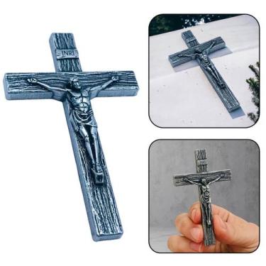 Imagem de Crucifixo Cruz de Mão Metal Prateado Pequeno 9 cm - FORNECEDOR 12