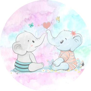 Imagem de Painel de Lona Redondo Chá De Bebê Azul e Rosa Elefantinhos Aquarela -