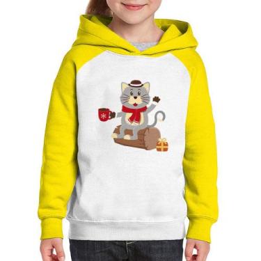 Imagem de Moletom Infantil Gatinho Simpático - Foca na Moda, Branco, Amarelo, 2