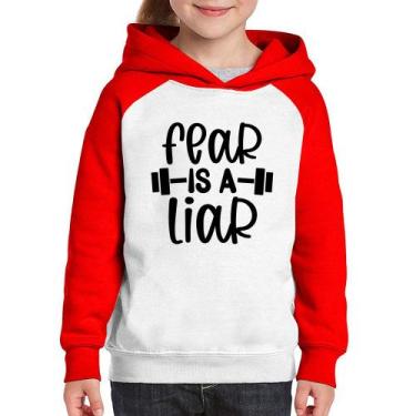 Imagem de Moletom Infantil Fear Is A Liar - Foca na Moda, Branco, Vermelho, 4