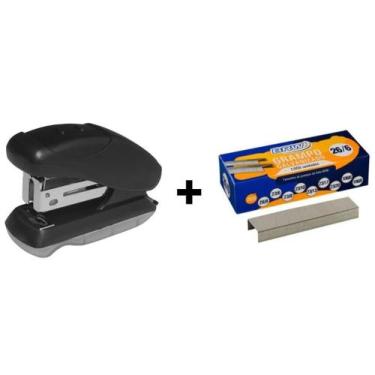 Imagem de Grampeador Mini p/ 12fls Preto + Grampo Galvanizado 26/6 - 1000 Un - B