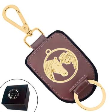 Imagem de Chaveiro de Couro Cowgirl Cavalo Banhado a Ouro e Fecho Premium - Opçõ