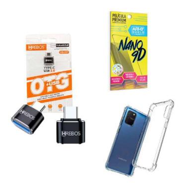 Imagem de Kit Adaptador USB para Tipo C + Capinha Samsung S10 Lite + Película 9D