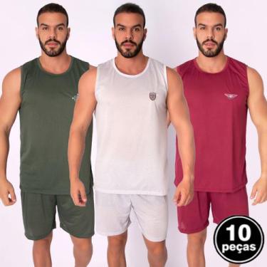 Imagem de Kit 10 Pijamas Malha Masculino Liso Short e Regata Curto Verão - Bella