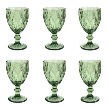 Imagem de Conjunto de Taças de Vidro para Água 6 Peças 325 ml Diamonds Verde Lyor