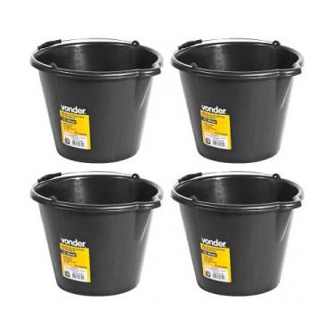 Imagem de Balde de plástico preto 12 L extra reforçado 4 unidades - Vonder