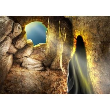 Imagem de CORFOTO 2,1 x 1,5 m Tecido Jesus Cristão em Pano de Fundo de Tumba Vazia Jesus Ressurreição Brilhante Túmulo Vazio Foto Fundo para Festa Religiosa Páscoa Igreja Evento Decoração Photoshoot Studio