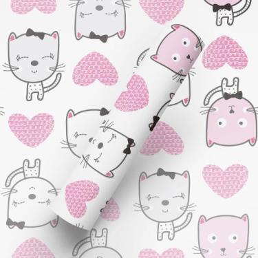 Imagem de Papel de Parede Adesivo Tema Gatinhos Rosa Fofo Quarto Infantil - BAZA