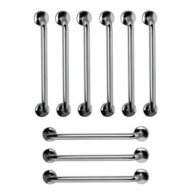Imagem de Barra de Apoio 60cm Aço Inox Kit 9 Unidades Segurança Acessibilidade Suporte Idoso Cadeirante Criança Gestante Anti Queda Banheiro Corrimao Escada