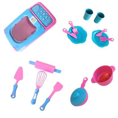 Imagem de Kit Brinquedo Casinha Infantil Fazer Comidinha Cozinha Com Microondas 