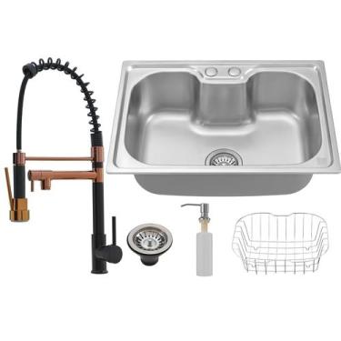 Imagem de Kit Cuba Cozinha Gourmet Inox C/ Torneira Monocomando Luxo - Holtter H